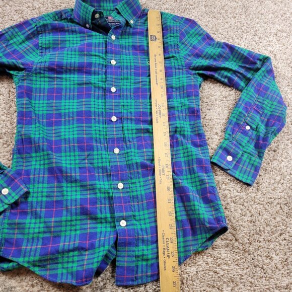 Vineyard Vines Shirt Mens XS Plaid Flannel Green Blue Long Sleeve Slim Trucker - Picture 5 of 7